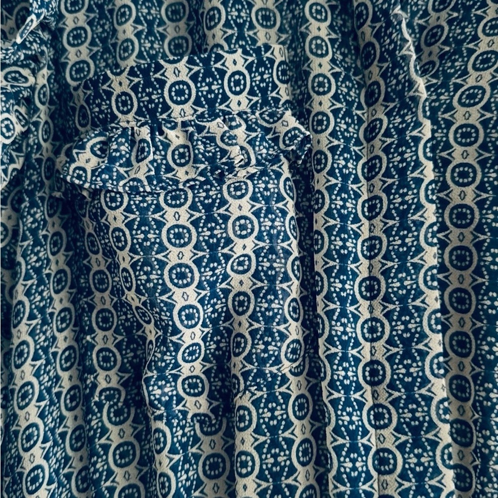 MISA Los Angeles Revolve Shopbop Lillian Dress Blue Geometric Boho Ruffle Mini M - Picture 8 of 12